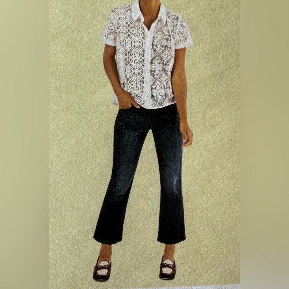 CAbi Dark Sea Wash Blue Flare Cropped Jeans